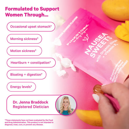 Pink Stork Organic Peppermint Sweets, Peppermint, 30 Candies | Morning Sickness Support, Motion Sickness Support, Added Vitamin B6, 1st Trimester Pregnancy Must Haves, Wrapped