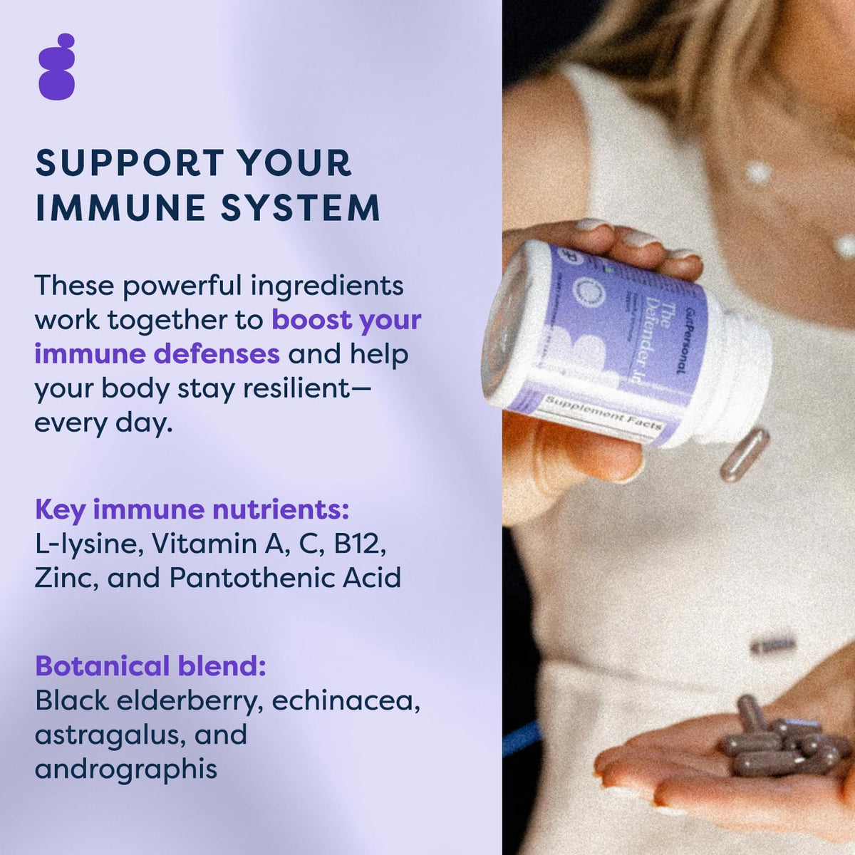 GutPersonal The Defender - Powerful Immune Defense with Vitamin A, C, and Botanical Extracts Elderberry, Echinacea, and More for Boosting Immune System with Natural Ingredients (Chewable)