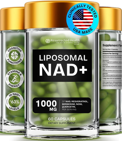 Liposomal NAD+ Supplement with Resveratrol 5-in-1 NAD Resveratrol comlex with Berberine & Quercetin | Supports Anti Aging & Cellular Energy NAD+ Levels | NR NMN Supplement Alternative – 1 pack