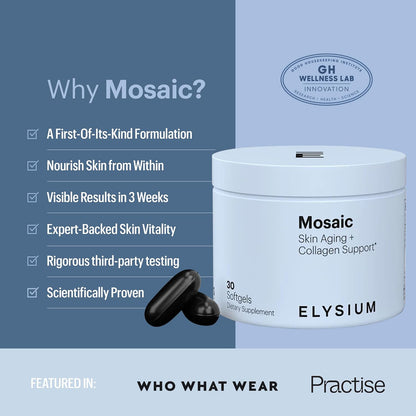 Mosaic – Hyaluronic Acid & Collagen Supplement – Clinically Proven to Hydrate Skin & Reduce Fine Lines – Fights Visible Signs of Aging – 30-Day Softgel Supply