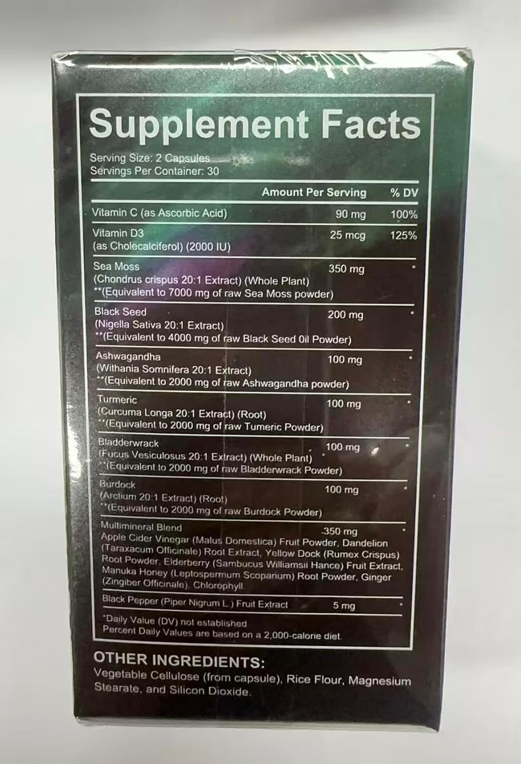 Sea Moss Black Seed Oil Ashwagandha Ginger, Sea Moss Capsule Supplement with Turmeric Burdock Root Bladderwrack Vitamin C Vitamin D3 Enhanced Immunity & Energy Black Seed Oil Capsule 60 Count