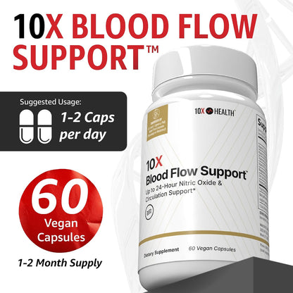 10X Health Nitric Oxide Supplement - 60 Vegan Capsules | Beetroot Extract Supplement: Beetroot Extract & Noxa24, 24-Hour Circulation Support, Vegan
