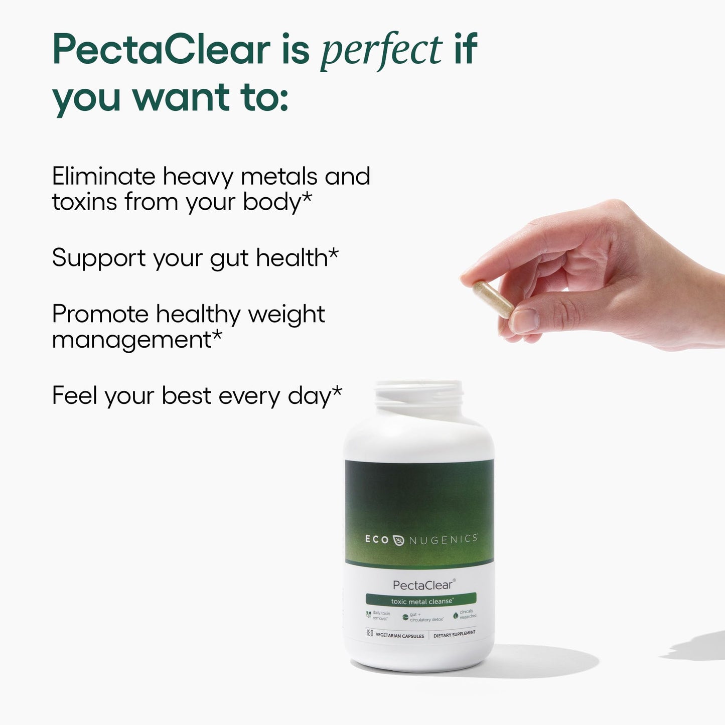 EcoNugenics PectaClear Detox Supplement for Toxic Metal Cleanse – Naturally & Safely Eliminates Toxins for Gut, Liver & Kidney Detox & Repair – Helps with Energy, Weight, Hormone Balance – 60 Capsules