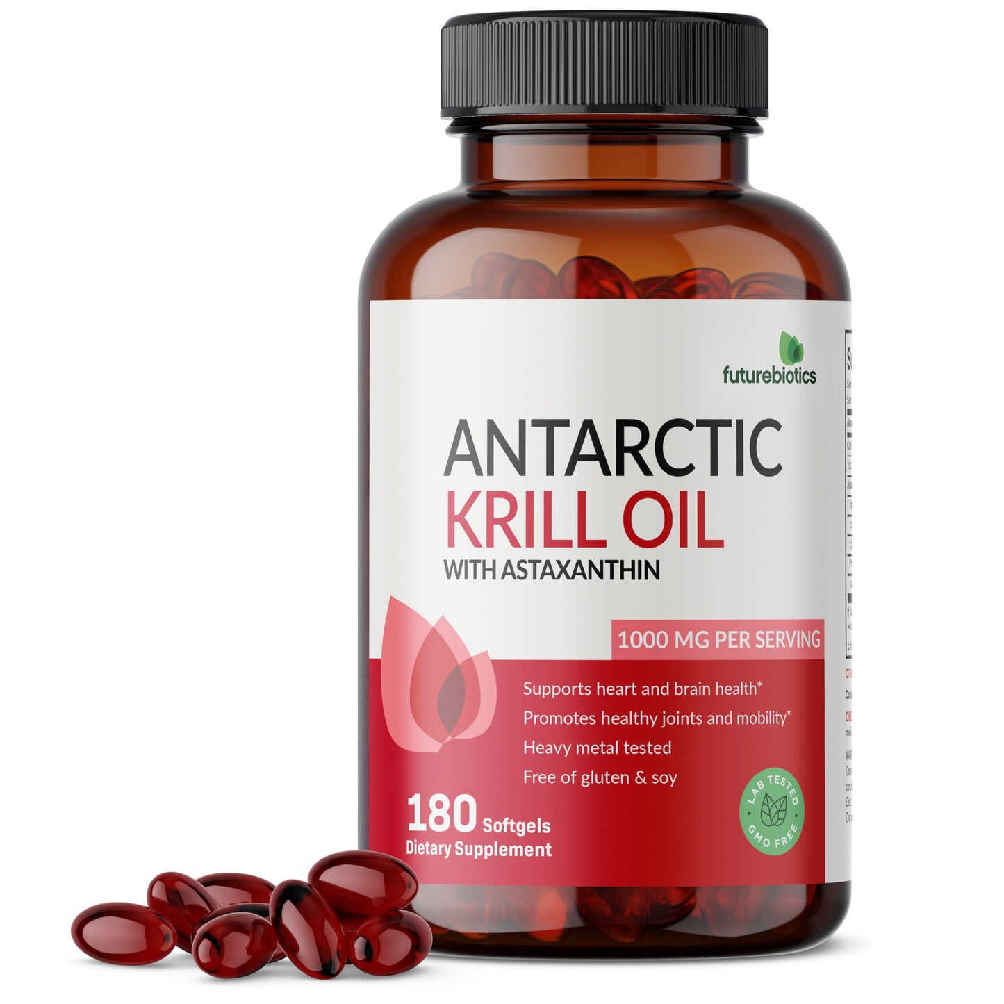 Futurebiotics Antarctic Krill Oil 1000mg with Omega-3s EPA, DHA, Astaxanthin and Phospholipids - Premium Krill Oil Heavy Metal Tested, Non GMO – 90 Softgels (45 Servings)