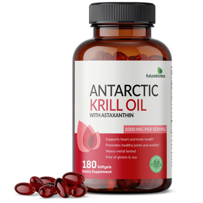 Futurebiotics Antarctic Krill Oil 1000mg with Omega-3s EPA, DHA, Astaxanthin and Phospholipids - Premium Krill Oil Heavy Metal Tested, Non GMO – 90 Softgels (45 Servings)