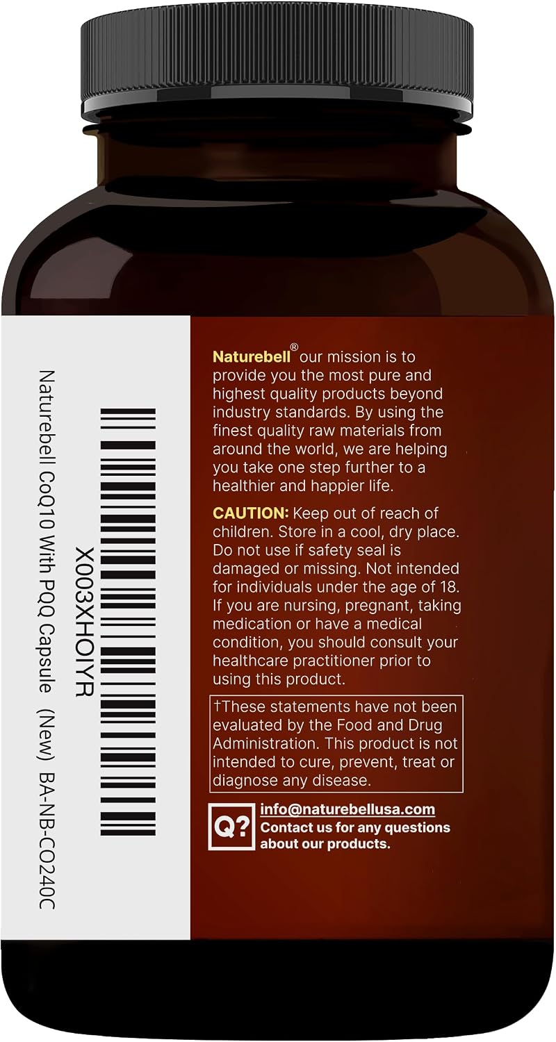 NatureBell CoQ10 200mg with PQQ, 240 Veggie Capsules | Stable High Absorption Form – Antioxidant Support for Heart, & Energy Health – Extra Strength Coenzyme Q10 Supplement