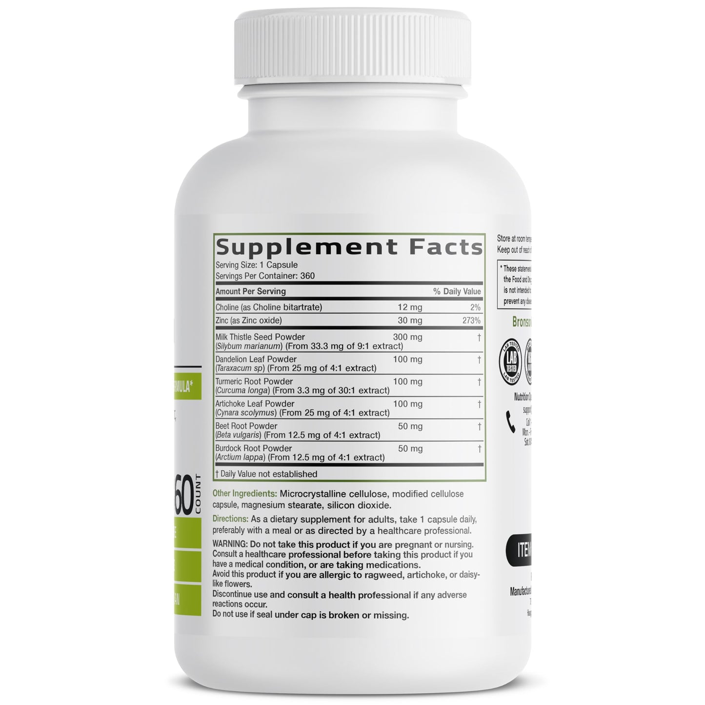 Bronson Liver Detox Advanced Detox & Cleansing Formula 60 Capsules | Liver Health Support with Milk Thistle, Dandelion Extract, Turmeric, Artichoke Leaf & Beet Root, Non-GMO, Soy-Free