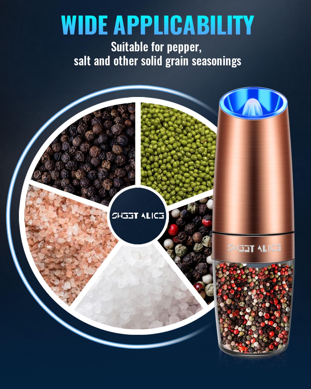Gravity Electric Pepper and Salt Grinder Set, Adjustable Coarseness, Battery Powered