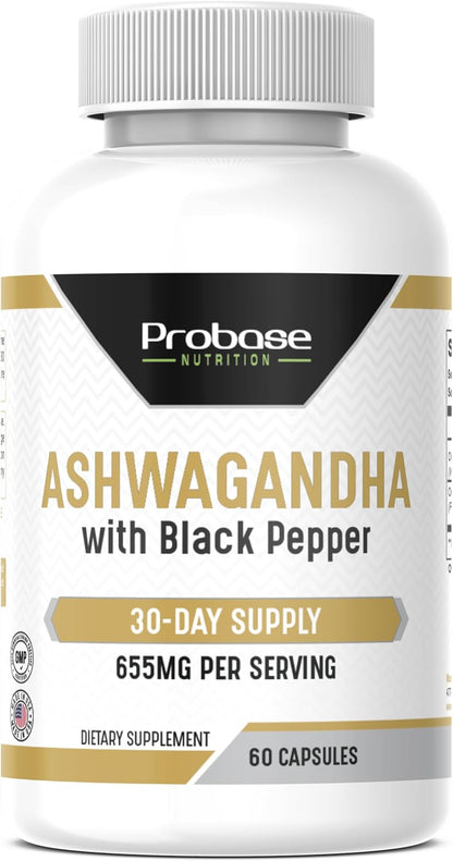 Probase Nutrition Ashwagandha with Black Pepper 60 Capsules 30-Day Supply