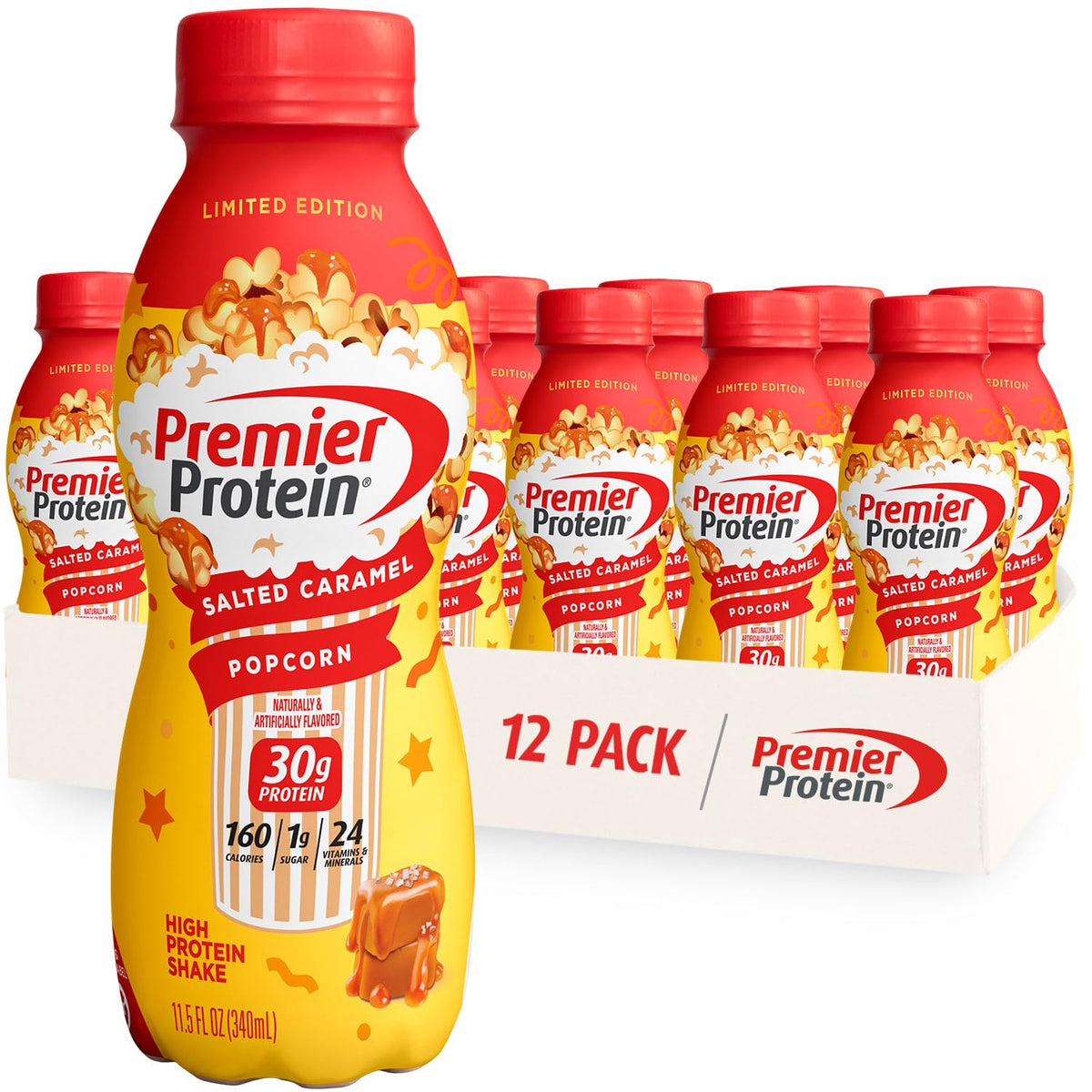 Premier Protein Shake Limited Edition Salted Caramel Popcorn, 30g 1g Sugar 24 Vitamins 