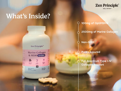 Zen Principle Marine Collagen Peptides Powder with OptiMSM® Supplement. Clinically Tested for Skin Support. Wild-Caught Fish, Non-GMO. 210 Capsules.