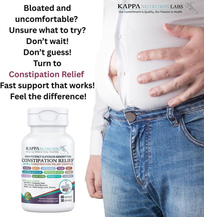 KAPPA NUTRITION Constipation Relief Supplement – Gentle Colon Cleanse for Regularity & Gut Health – Non-Habit Forming Formula with Fiber, Herbs & Probiotics – Non-GMO, 60 Capsules