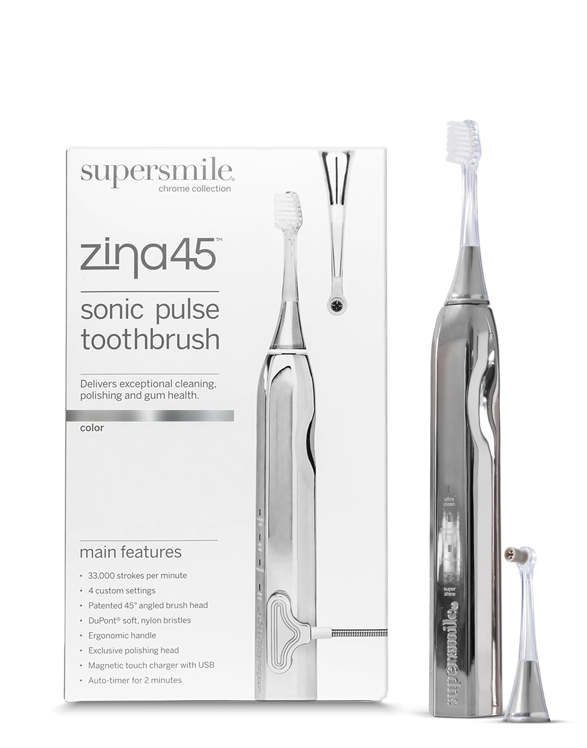 Supersmile Zina45 Sonic Pulse Toothbrush, Rechargeable Electric