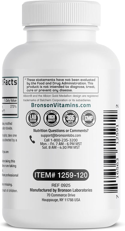 Bronson Zinc Glycinate 30mg Chelated Superior Absorption 100% Chelated Formula Non-GMO, 120 Vegetarian Capsules