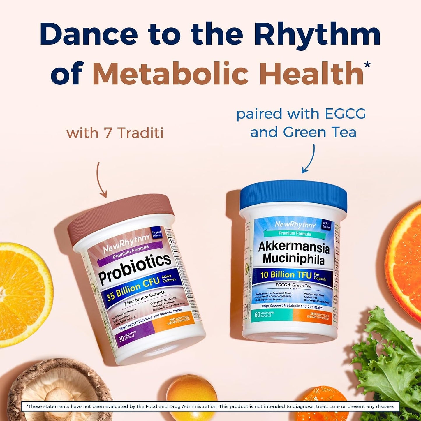 NewRhythm Probiotics 35 Billion CFU, Mushroom Probiotics Supplement for Women & Men, 7 Mushroom Extract, Turkey Tail, Reishi, Lion's Mane, Natural Prebiotics, Digestive & Immune, 30 Caps