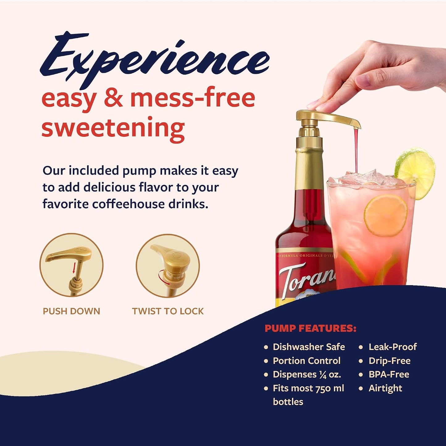 Torani Grenadine Syrup for Drinks, Flavoring for Sodas, Cocktails, and Mocktails, Pump Included, 25.4 Oz
