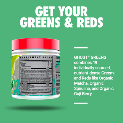 GHOST Greens Powder, Guava Berry - 30 Servings - 19 Superfood Greens & Reds Powder, Fruits, Vegetables, Spirulina, & Chlorella, Prebiotics, 10 Billion CFU Probiotic & Digestive Enzymes - Gluten-Free
