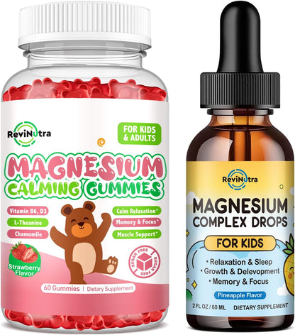 Kids Magnesium Gummies & Liquid Magnesium Glycinate Drops for Kids