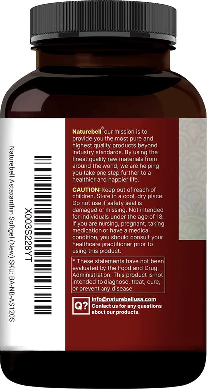 NatureBell Maximum Strength Astaxanthin 12mg, 240 Softgels - 4 Month Supply - Natural Antioxidant from Haematococcus Pluvialis Microalgae | Non-GMO, Gluten Free