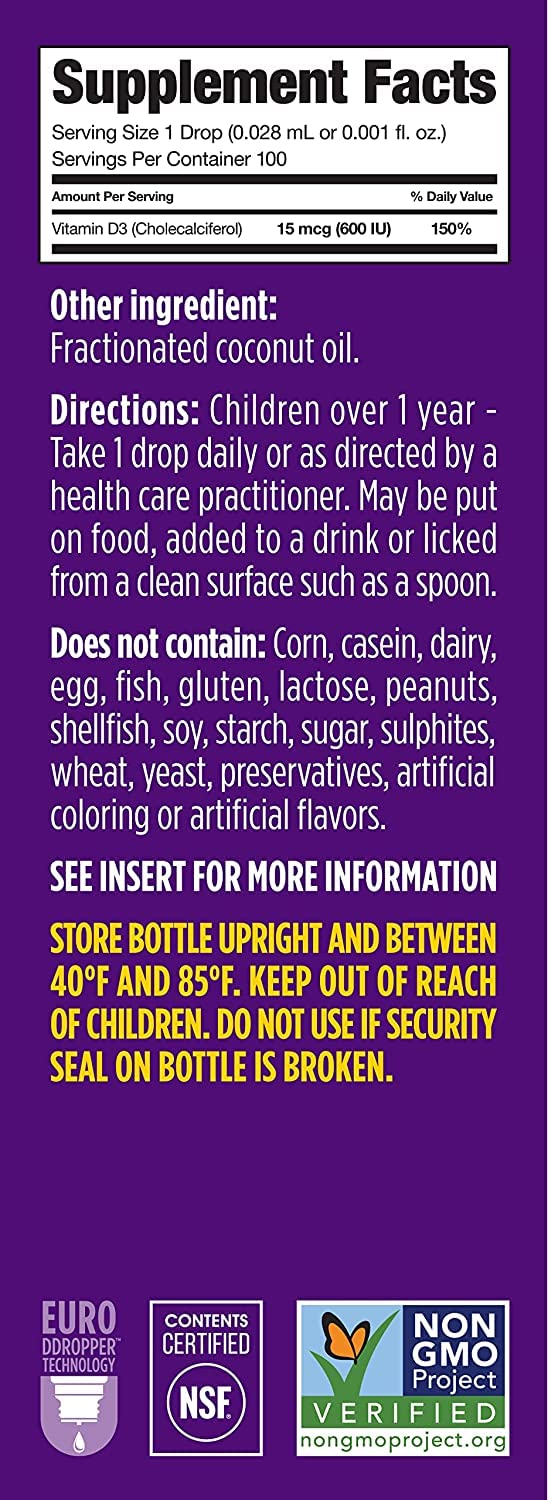 Ddrops Kids Booster 600IU 100 Drops - Daily Liquid Vitamin D for Kids. Support Strong Bones & Immune System in Children. No Preservatives, No Sugar, Non-GMO, Allergy-Friendly