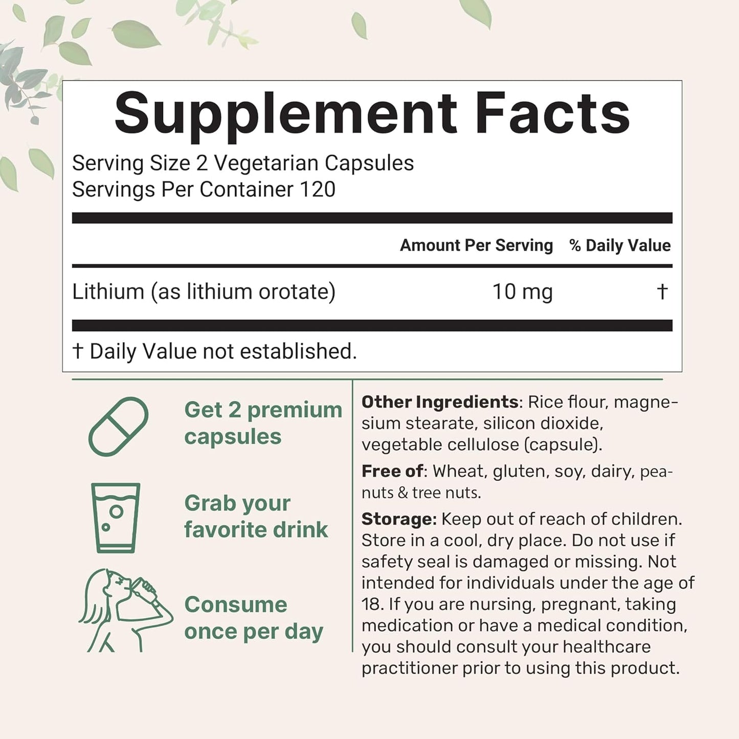 Lithium Orotate 10mg, 240 Veggie Capsules | 5mg Per Capsules | High Bioavailability Trace Mineral | Healthy Aging, Brain Supplement, & Mood Support | Non-GMO, Gluten Free