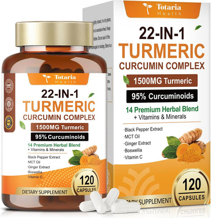 22-in-1 Turmeric Curcumin 2348mg - 95% Curcuminoids with Black Pepper, MCT Oil & Vitamin C - High Absorption Turmeric Curcumin Supplement for Antioxidant, Joint & Immune Support - 120 Capsules