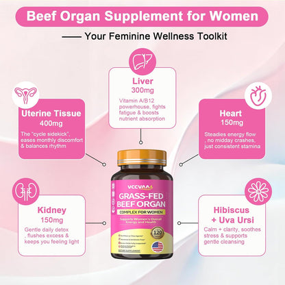 Magnesium Complex 700mg & Beef Organ Supplement for Women, for Muscle, Zzz, Hormone, Energy & Skin Support