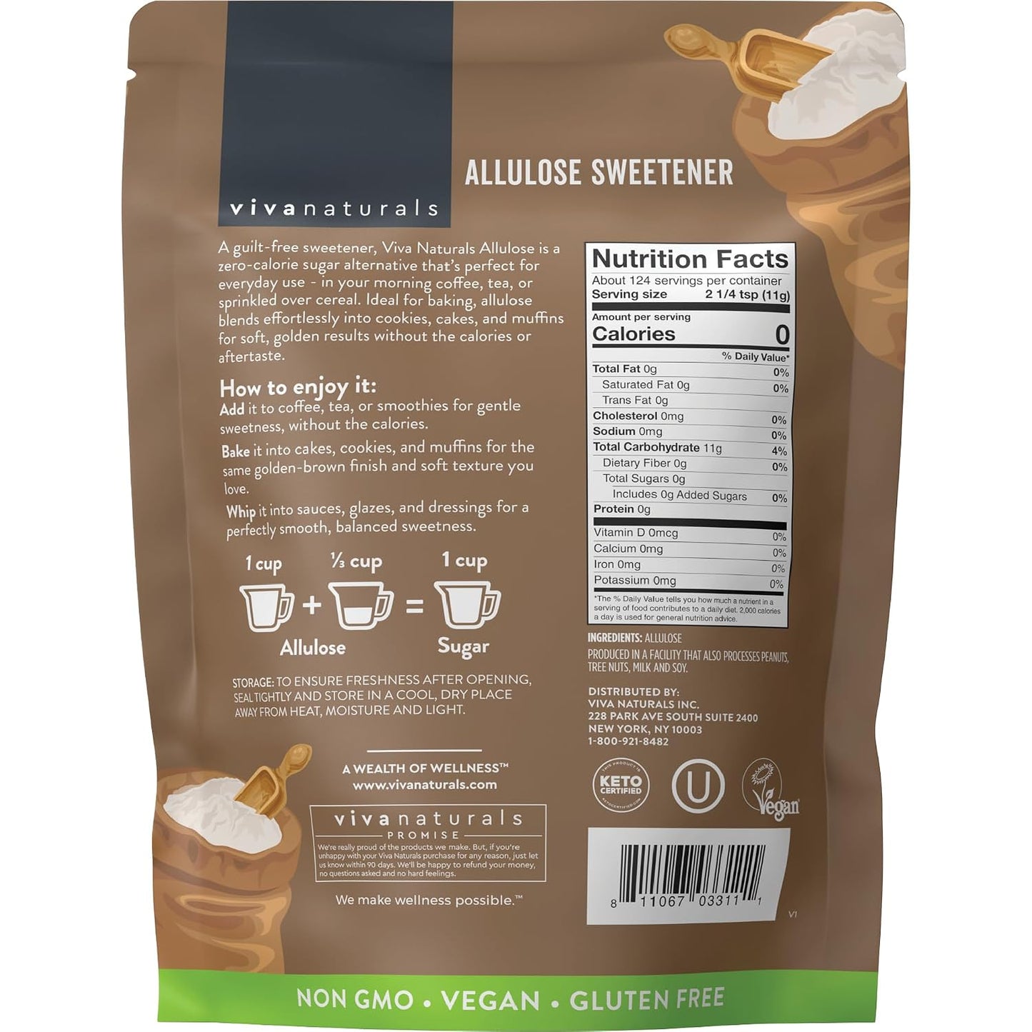 Viva Naturals Allulose Sweetener, 3 lb – Zero Calorie Sugar Alternative, Clean Sweet Taste, No Aftertaste, Ideal for Baking & Sweetening, Keto Friendly, Non-GMO