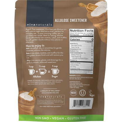 Viva Naturals Allulose Sweetener, 3 lb – Zero Calorie Sugar Alternative, Clean Sweet Taste, No Aftertaste, Ideal for Baking & Sweetening, Keto Friendly, Non-GMO