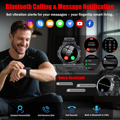 Jugeman Military Smart Watch for Men, Dual-Band GPS, 1.43" AMOLED Outdoor Smartwatch, 5ATM Waterproof Fitness Watch with Bluetooth Calls, Heart Rate/Sleep Monitor/Compass 160+ Sports for Android iOS