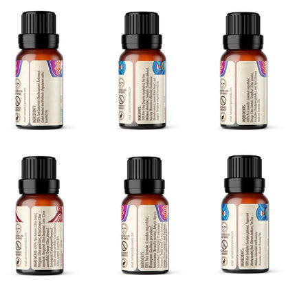GuruNanda Essential Oils (Set of 12) with Wooden Storage Gift Box- 100% Pure & Undiluted Oils- Perfect for Aromatherapy, Massage, Beauty, Hair Care & Diffusers (Contains 6 Blends & 6 Singles)