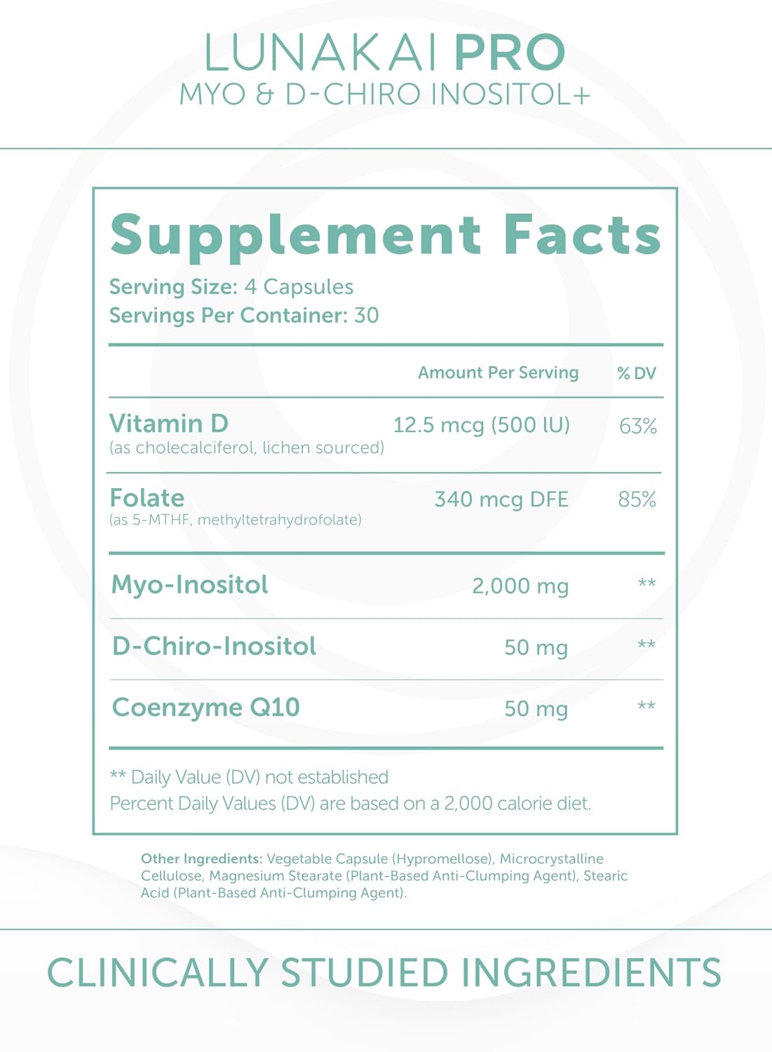 Lunakai Myo-Inositol D-Chiro Inositol for Women 40:1, 2000mg Supplement | USA Made | with CoQ10, Folate & Vitamin D3 - Daily Hormone Balance & Ovarian Support, 120ct