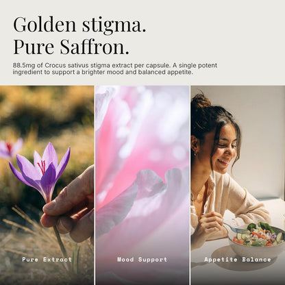 Pure Saffron Extract Capsules - Crocus Sativus Herbal Supplement - Vegan Non-GMO - 60 Caps