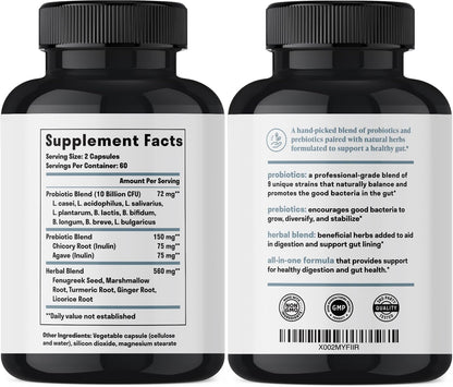 Nuven Naturals All-in-One Gut Health w/Probiotics, Prebiotics, Digestion-Supporting Herbs, and Adaptogens - Leaky Gut Repair Formula to Support Gut Lining, Aid in Digestion, and Promote Good Bacteria | Gut Health for Women & Men to Support Digestive Healt