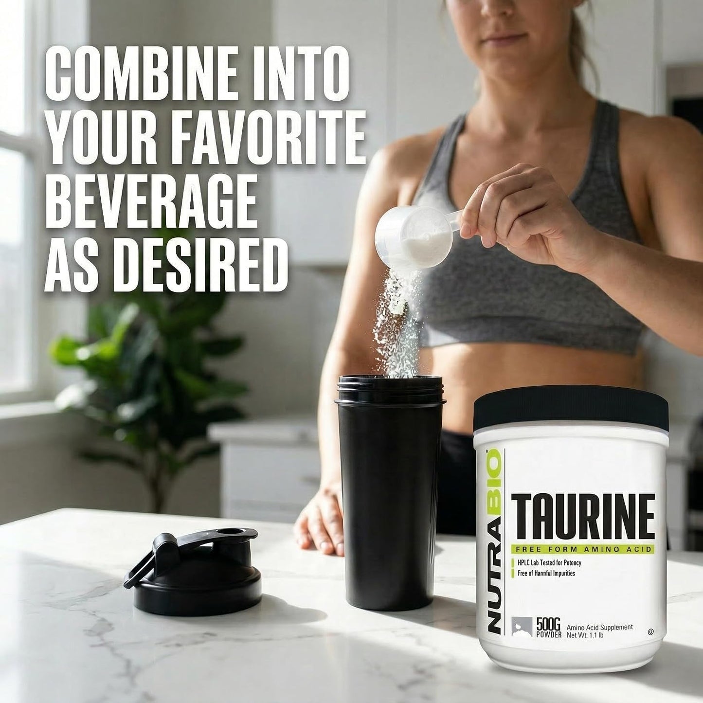 NutraBio Taurine Powder 500g | Pure Free-Form L-Taurine Amino Acid Supplement | Supports Cellular Health, Energy, and Wellness | Non-GMO, USP Grade