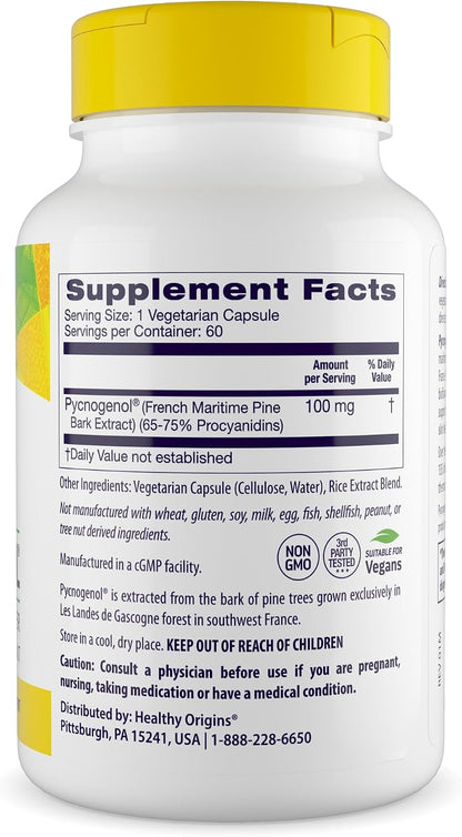 Healthy Origins Pycnogenol Pine Bark 100 mg, 60 Veggie Caps