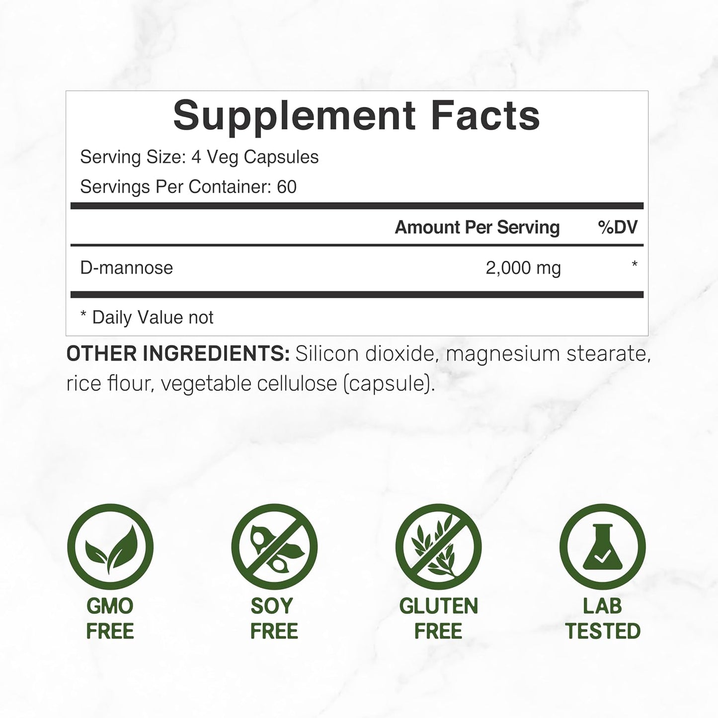 DEAL SUPPLEMENT D Mannose 500mg Capsules (2,000mg Per Serving), 240 Veggie Pills – Fast Acting Water-Soluble Form – Extra Strength Urinary Tract (UTI) Health Support – Non-GMO, Vegan Friendly