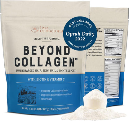 Live Conscious Beyond Collagen Powder & Beyond Hormone | Hair, Skin, Nail, and Joint Support + Promotes Healthy Estrogen Balance for Women