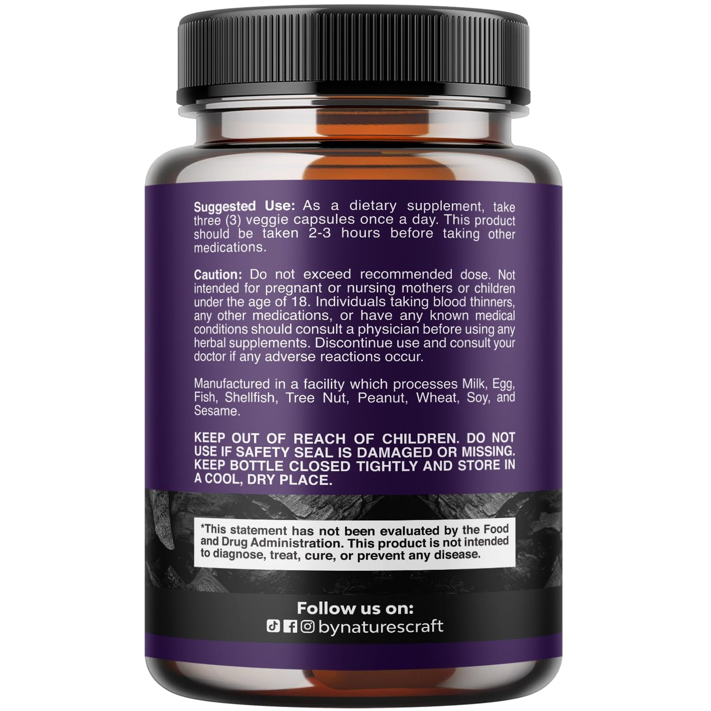 Natures Craft Activated Charcoal Pills Detox & Cleanse - Purifying Coconut Capsules with 1200 mg Per Serving for Bloating Relief - Active Detox Supplement for Body & Gut Health -180 Count