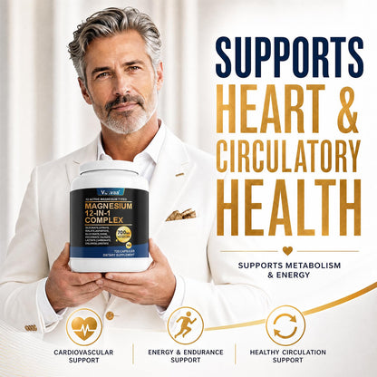 Magnesium Complex 700mg | 12-in-1 High Absorption Supplement | Glycinate, Citrate, Malate, Taurate & More | Sleep Support, Muscle Cramp Relief, Stress, Heart & Nerve Health | 120 Vegan Capsules