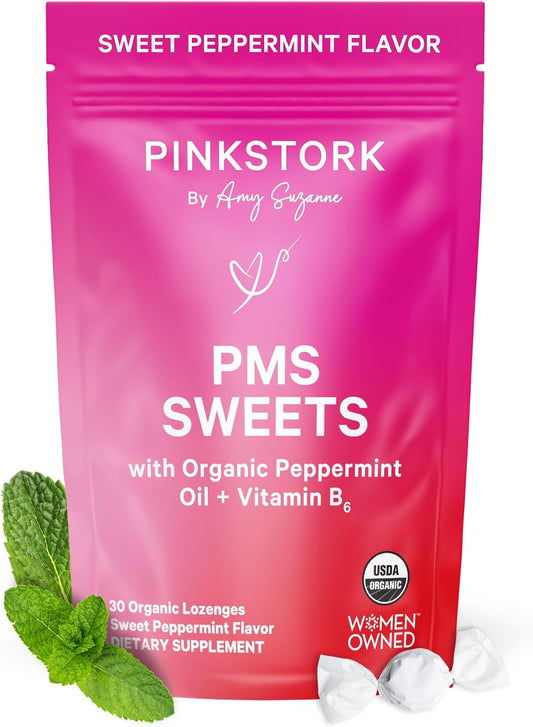 Pink Stork Organic PMS Support Sweets for Teens and Women - Simple & Natural Ingredients Vitamin B6 and Peppermint - Period, Digestion, Bloating, Mood Swings - 30 Drops