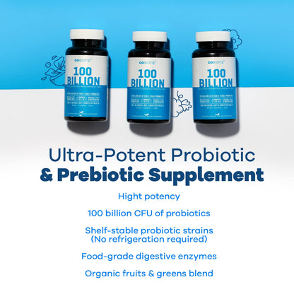 100 Billion - Probiotics and Prebiotics Supplement Pills - Digestive Enzymes and Prebiotic