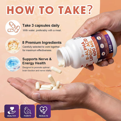Migcopat R-Alpha Lipoic Acid 600mg, Neuropathy Supplements with ALCAR, NAC, Magnesium, Active B-Vitamins | Antioxidant for Energy & Nervous System Support, Non-GMO, Gluten Free, Vegan, 120 Capsules