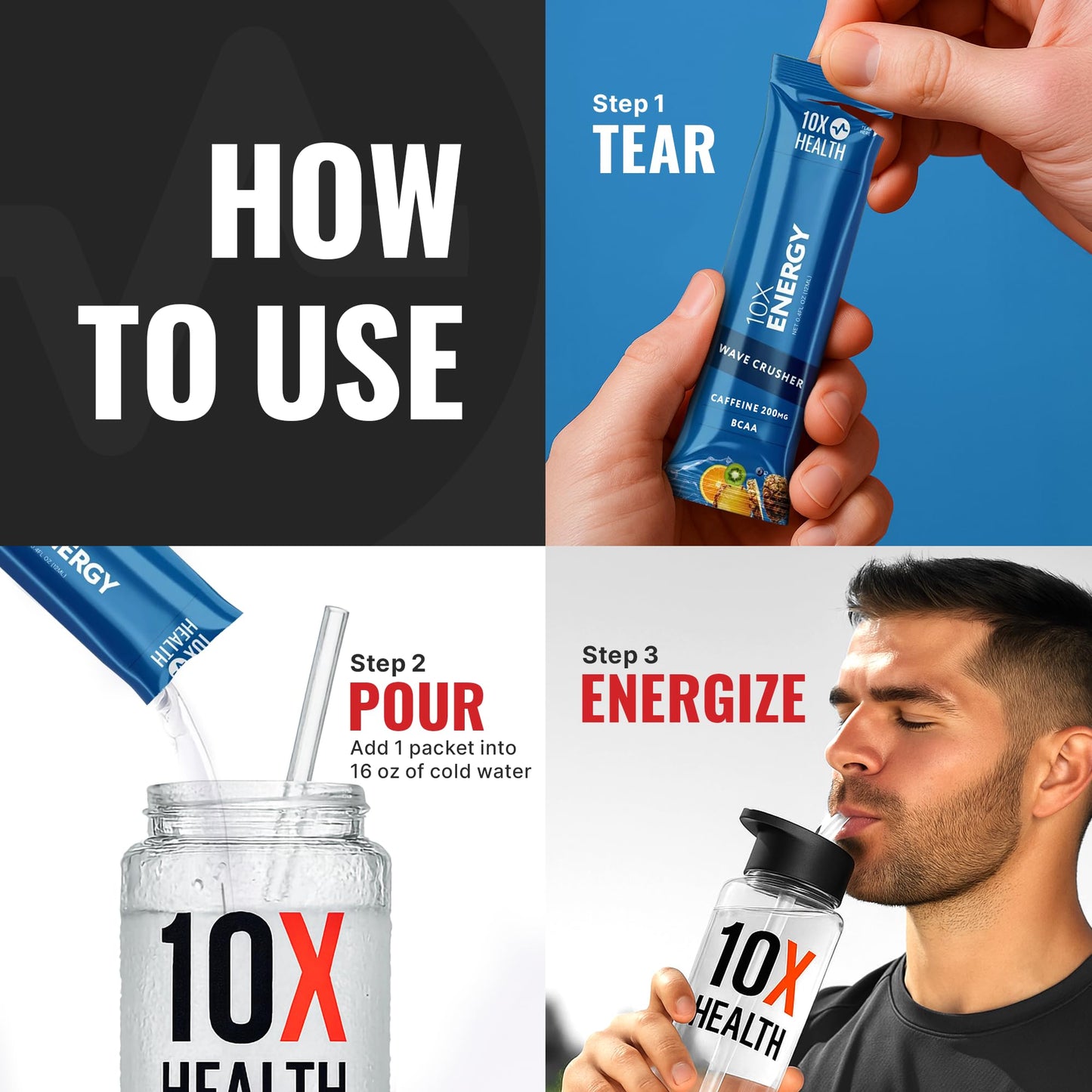 10X Health Electrolyte Drink Mix - Wave Crusher, 15 Sticks | Hydration Packets: Sodium, Magnesium & Potassium Citrate, Wave Crusher, 15 Sticks