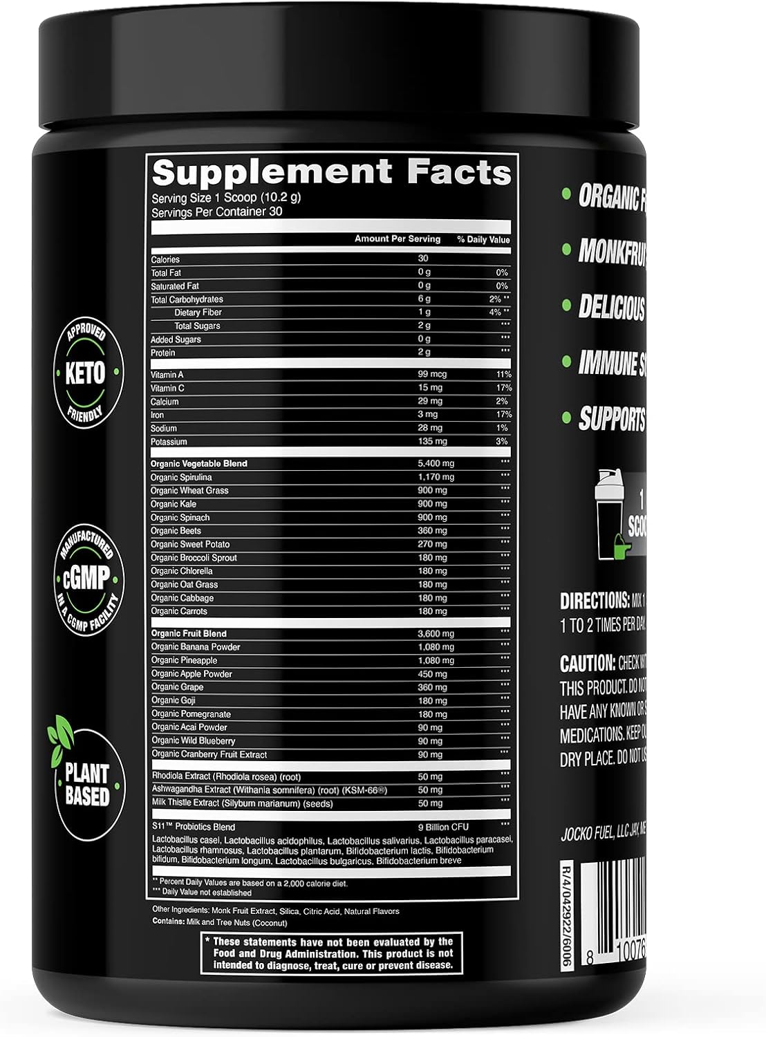 Jocko Fuel Greens Powder Bundle - Greens & Superfood Powder for Healthy Green Juice - Keto Friendly with Spirulina, Chlorella, Digestive Enzymes, & Probiotics - 60 Servings