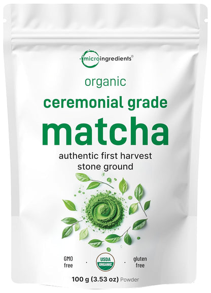 Micro Ingredients Organic Ceremonial Grade Matcha Powder, 100 Servings | Authentic Japanese First Harvest Matcha Green Tea Powder For Barista-Grade Latte, Beverage & Baking