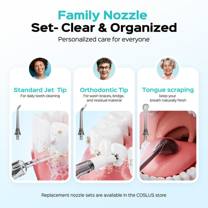 COSLUS ADA Accepted C51 Water Dental Flosser, 3 Modes 6 Pressure, White