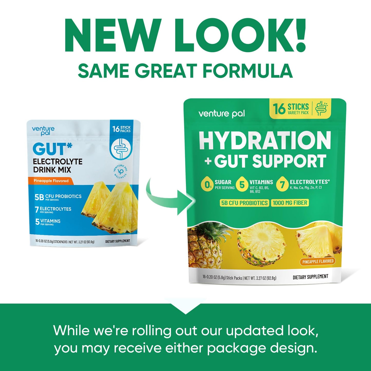 Venture Pal Sugar Free Hydration Packets + Gut Health Electrolytes Powder | Liquid Daily IV with 7 Electrolytes, 5 Vitamins, Probiotics & Fiber for Dehydration Relief and Gut Health Support
