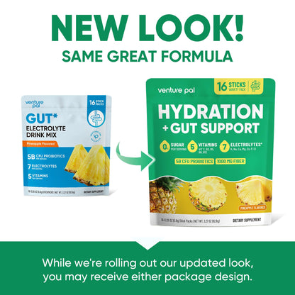 Venture Pal Sugar Free Hydration Packets + Gut Health Electrolytes Powder | Liquid Daily IV with 7 Electrolytes, 5 Vitamins, Probiotics & Fiber for Dehydration Relief and Gut Health Support