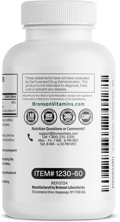 Bronson Magnesium Glycinate 200 MG Chelated High Absorption, 60 Capsules | Stress Relief, Sleep, Heart Health, Nerves, Muscles, and Metabolism Support, Vegetarian, Non-GMO, Gluten Free, Soy Free